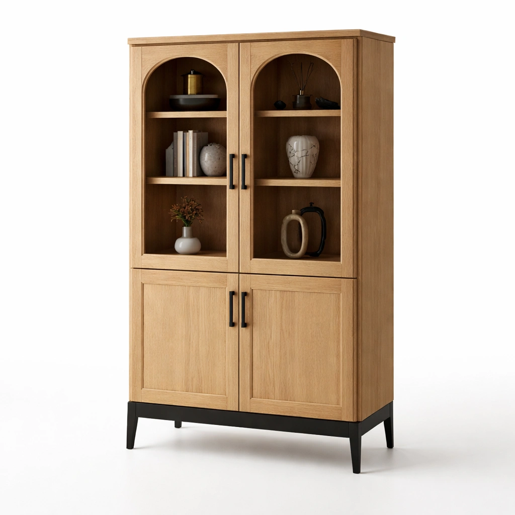 Vitrinenschrank Holz Natur Klassisch-velnoxio